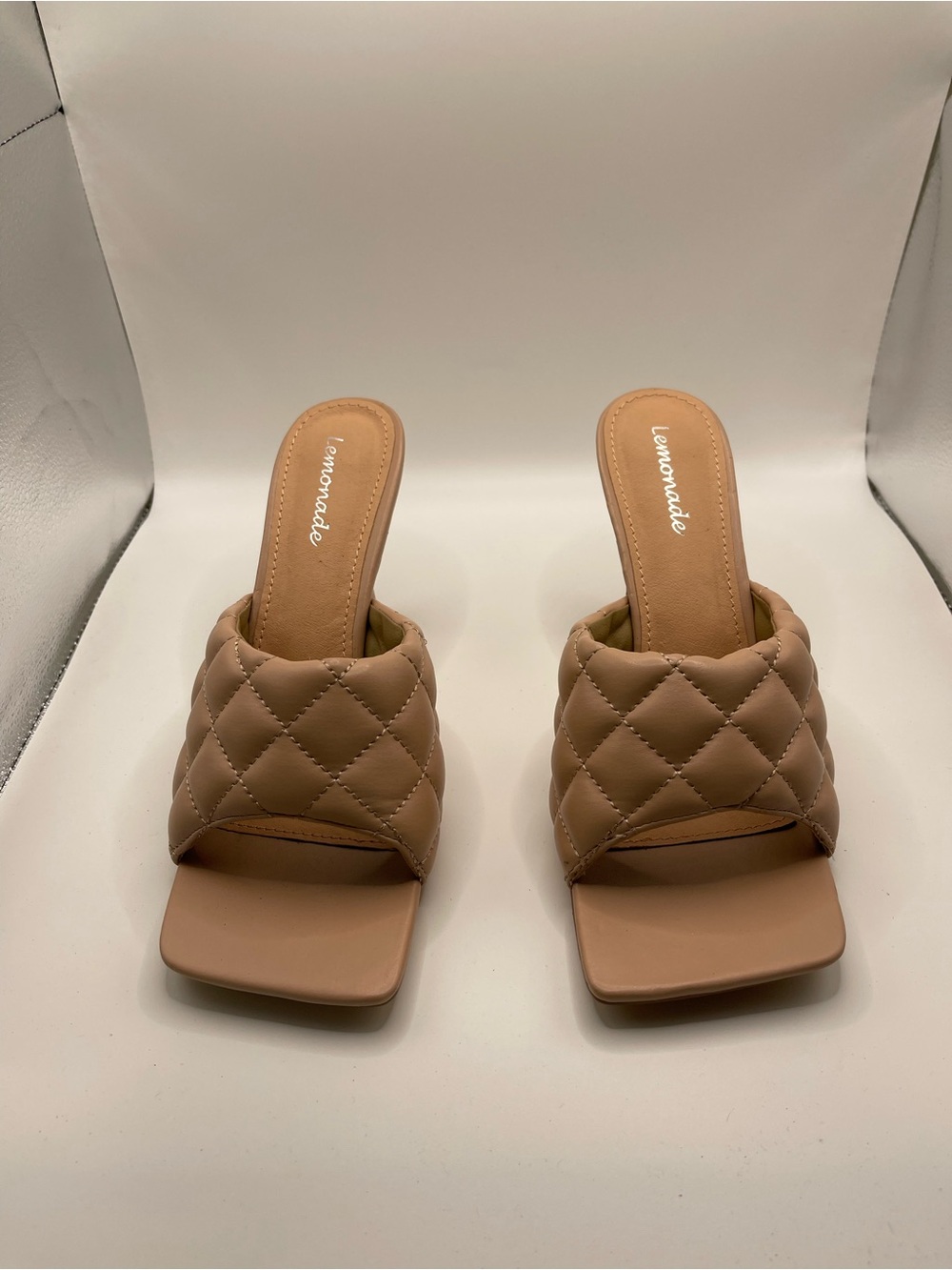 Quilted Slide Heels in Taupe